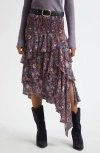 Isabel Marant Étoile Brigitte Smocked Waist Tiered Chiffon Midi Skirt In Multi