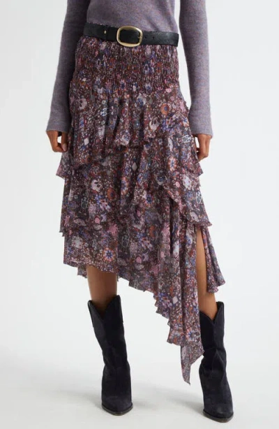 Isabel Marant Étoile Brigitte Smocked Waist Tiered Chiffon Midi Skirt In Multi