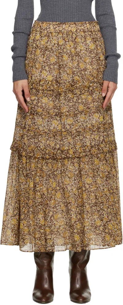 Isabel Marant Étoile Brown & Khaki Volomia Maxi Skirt In Multi