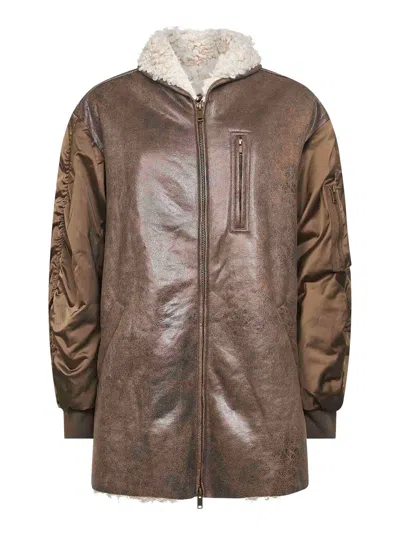 Isabel Marant Étoile Brown Faux Leather And Satin Nylon Evina Coat