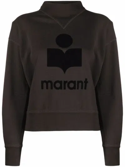 Isabel Marant Étoile Brown High-neck Sweatshirt With Tone-on-tone Velvet Logo On The Front Marant Etoile In Green