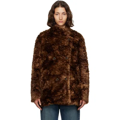 Isabel Marant Étoile Jya Double-breasted Plush Jacket In Brown