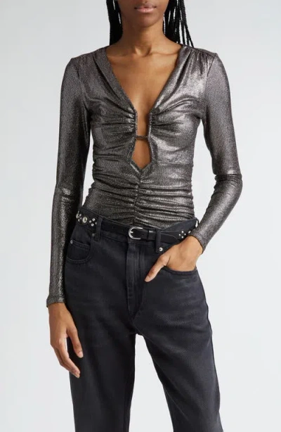 Isabel Marant Étoile Buffy Long-sleeved Top In Metallic Black