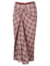 Isabel Marant Étoile Burgundy Checked Midi Skirt With Draped Knot Detail In Pink