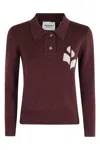 Isabel Marant Étoile Burgundy Cotton-wool Blend Sweater With Classic Collar And Logo In Brown