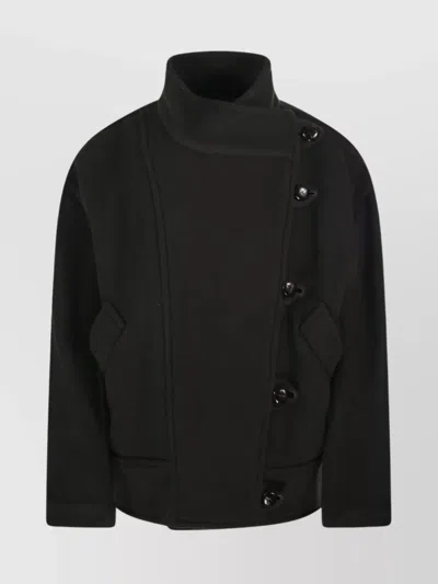 Isabel Marant Étoile Button Detailing High Collar Long Sleeves Side Pockets Coat In Black
