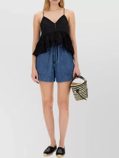 Isabel Marant Étoile Button Eyelet Peplum Top With Spaghetti Straps In Black