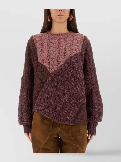 Isabel Marant Étoile Cable Knit Color Block Crew Neck Sweater In Burgundy
