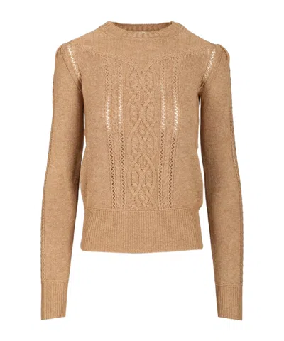 Isabel Marant Étoile Cable-knit Puff-sleeve Sweater In Brown