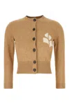 Isabel Marant Étoile Cropped Cotton Cardigan With Monochrome Graphic Print In Camel