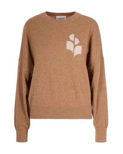 Isabel Marant Étoile Camel Knit Sweater With Abstract Logo Design In Brown