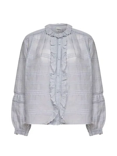 Isabel Marant Étoile Camicia Blu In Cotone Con Inserti In Pizzo Floreale Marant Etoile In Gray