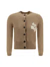 Isabel Marant Étoile Cropped Cotton Cardigan With Monochrome Graphic Print In Camel