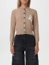 Isabel Marant Étoile Cropped Cotton Cardigan With Monochrome Graphic Print In Beige