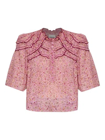 Isabel Marant Étoile Carmen Ruffled Paisley-print Top In Pink