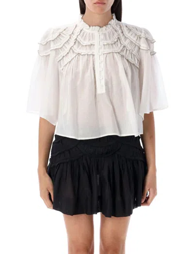 Isabel Marant Étoile Sheer Ruffled Half Sleeve Blouse In White