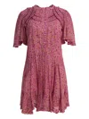 Isabel Marant Étoile Short Sleeves Floral Pattern Dress Ruffled Collar In Pink