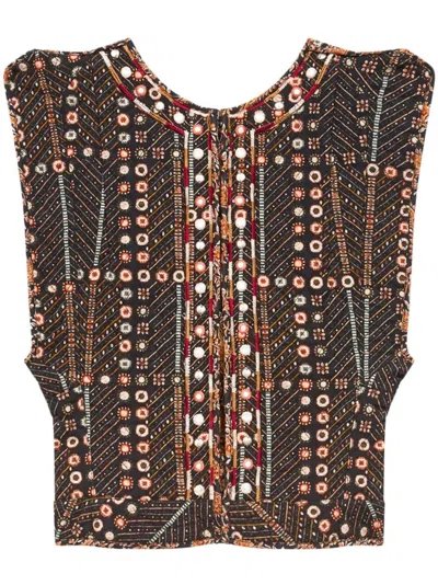 Isabel Marant Étoile Isabel Marant Etoile Cerza Short Printed And Embroidered Cotton Cardigan In Faded Black