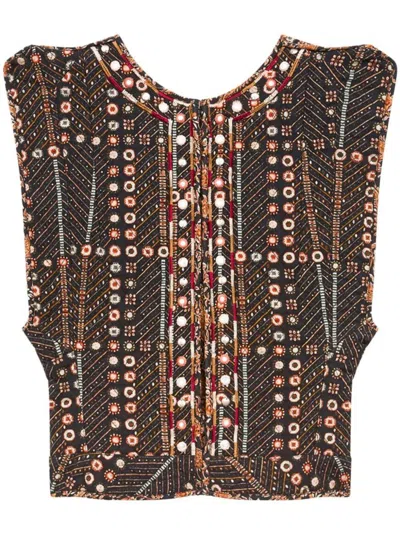 Isabel Marant Étoile Cerza Short Printed And Embroidered Cotton Cardigan