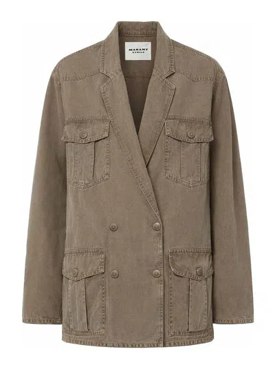 Isabel Marant Étoile Nevala Double-breasted Cotton And Linen-blend Twill Jacket In Brown