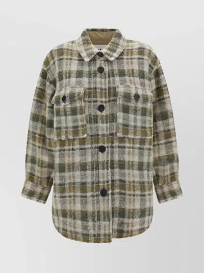 Isabel Marant Étoile Check Pattern Asymmetric Hem Coat In Khaki Ecru