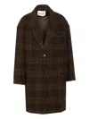 Isabel Marant Étoile Checked V-neck Wool Single Breasted Coat In Brown