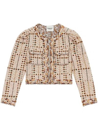 Isabel Marant Étoile Christy Embellished Quilted Printed Cotton-voile Jacket In Ecru