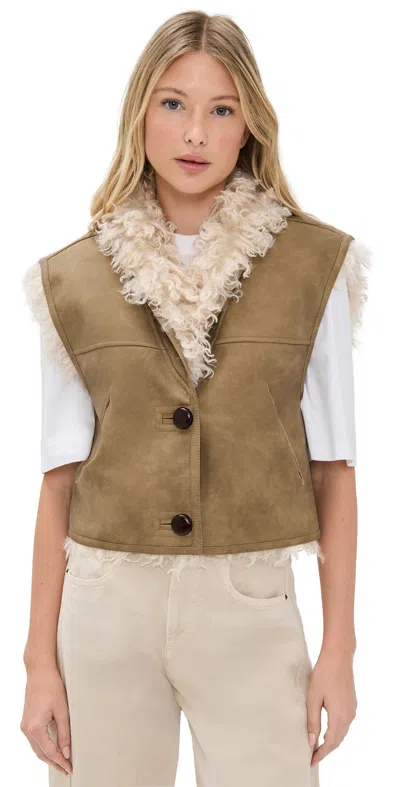 ISABEL MARANT ÉTOILE CLARA FAUX SUEDE VEST TAUPE