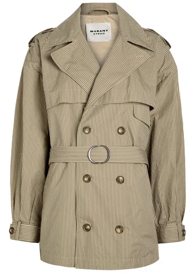 Isabel Marant Étoile Claya Striped Belted Cotton Jacket In Brown
