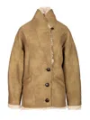 Isabel Marant Étoile Isabel Marant Etoile Women Beige Shearling Coat With High Collar And Button Closure In Leather And F In Brown