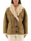 Isabel Marant Étoile Isabel Marant Etoile Women Beige Shearling Coat With High Collar And Button Closure In Leather And F In Green