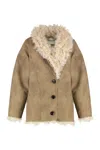 Isabel Marant Étoile Isabel Marant Etoile Women Beige Shearling Coat With High Collar And Button Closure In Leather And F In Brown