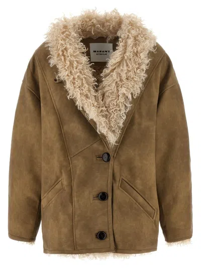 Isabel Marant Étoile Isabel Marant Etoile Women Beige Shearling Coat With High Collar And Button Closure In Leather And F In Brown