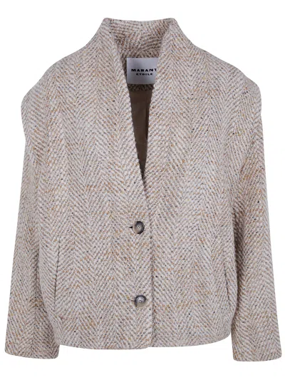 Isabel Marant Étoile Drogo High Neck Herringbone Short Jacket In Gray