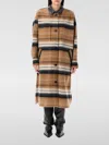 Isabel Marant Étoile Brown Striped Wool Overshirt Coat In Camel