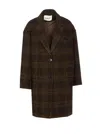Isabel Marant Étoile Checked V-neck Wool Single Breasted Coat In Brown