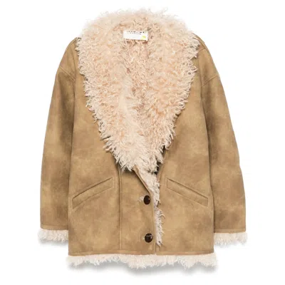 Isabel Marant Étoile Isabel Marant Etoile Women Beige Shearling Coat With High Collar And Button Closure In Leather And F In Brown