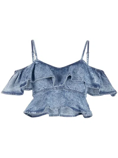 Isabel Marant Étoile Cold-shoulder Ruffle Blouse In Blau