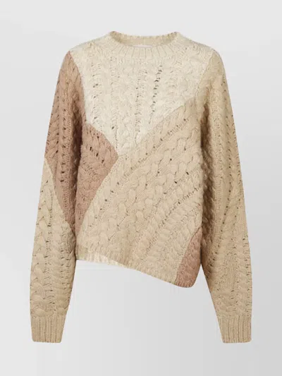 ISABEL MARANT ÉTOILE COLOR BLOCK CABLE KNIT LONG SLEEVE TOP