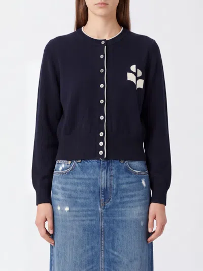Isabel Marant Étoile Isabel Marant Etoile Cotton And Wool Crewneck Cardigan With Contrast Logo In Animal Print