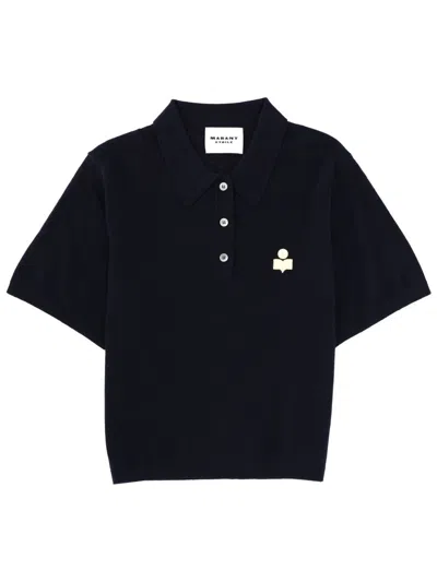 Isabel Marant Étoile Althea Cotton Wool Cropped Polo Shirt In Black
