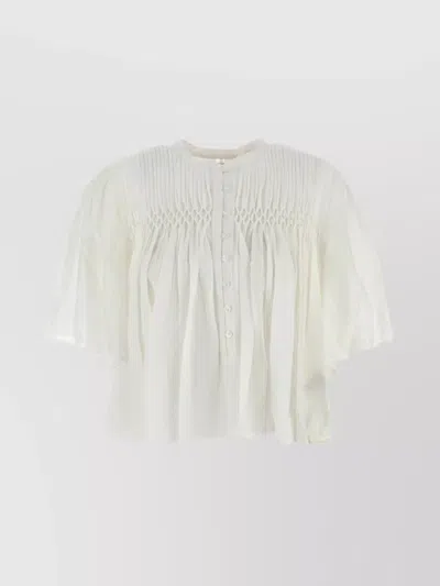 Isabel Marant Étoile Cotton Blend Pleated Blouse With Smocked Detail In White