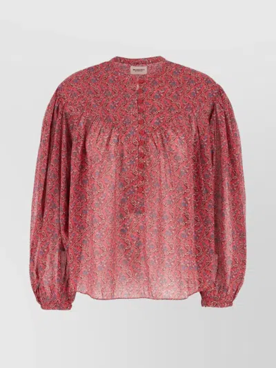 Isabel Marant Étoile Cotton Blouse With Bishop Sleeves And Floral Print In Red