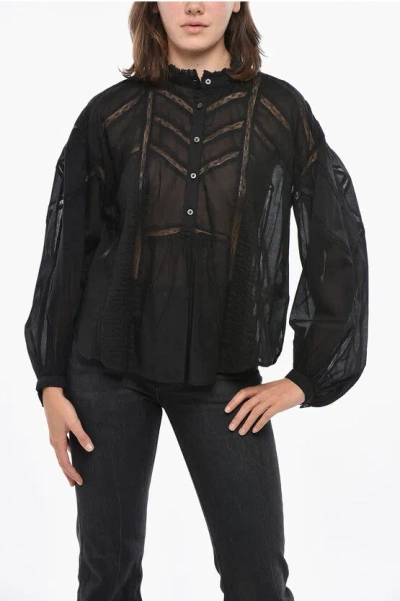 Isabel Marant Etoile Cotton Chiffon Gelma Blouse With Mandarin Collar In Black