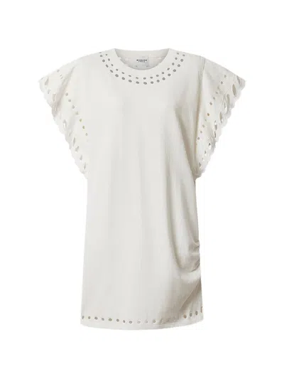 Isabel Marant Étoile Orlane Eyelet Ruffle-sleeve Mini T-shirt Dress In White