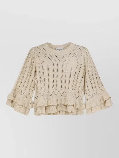 Isabel Marant Étoile Cotton Sweater Ruffles Crew Neck Bell Sleeves In Brown