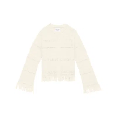 Isabel Marant Étoile Azilis Open Stitch Fringe Cotton Crewneck Sweater In Neutral