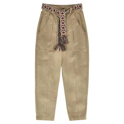 Pre-owned Isabel Marant Etoile Cotton Tapered Trousers With Aztec Woven Belt In Brown