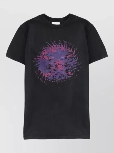 Isabel Marant Étoile Crew Neck Graphic Print Short Sleeve Top In Black