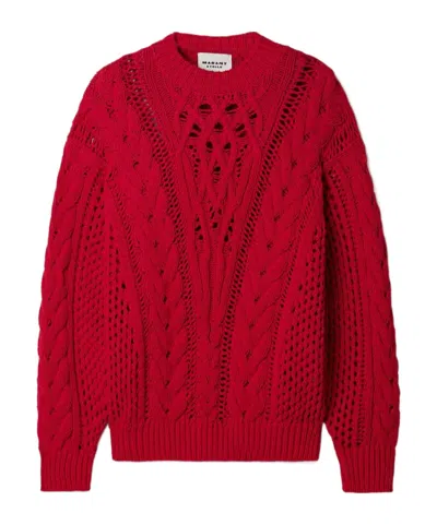 Isabel Marant Étoile Lenza Open-knit Cotton-blend Sweater In Red